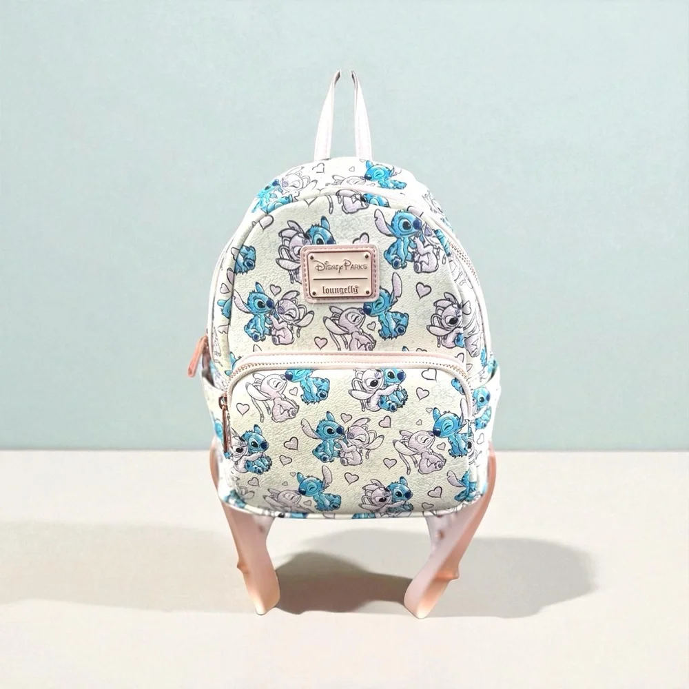Loungefly Disney Parks Mini Backpack Stitch & Angel Valentines‎ Day Rose Gold
